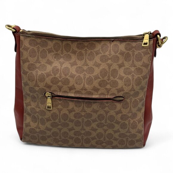 Coach Signature Hobo Bag Tan & Red Leather/Canvas W/ Gold Hardware - Picture 2 of 5